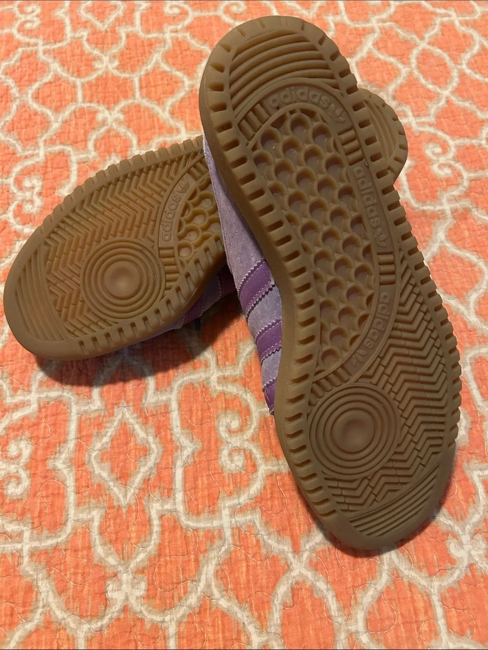 Adidas Lavender Suede Gum Sole Samba Sneakers with Teal Accents